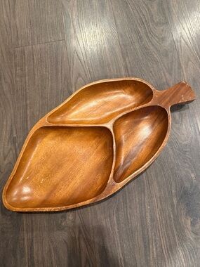 Wooden Leaf-Shaped Serving Tray - Brown